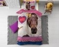 Lenjerie de pat pentru o persoana, Love Horse Pink, Dreamhouse, 2 piese, 100% bumbac
