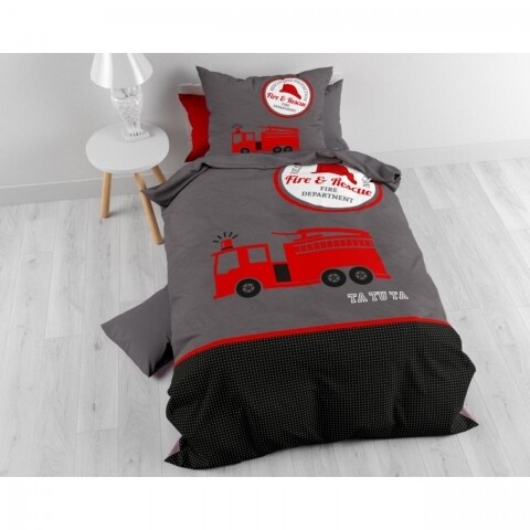 Lenjerie de pat pentru o persoana, Pure Fireman Tatu Red, Sleeptime, 2 piese, 100% bumbac
